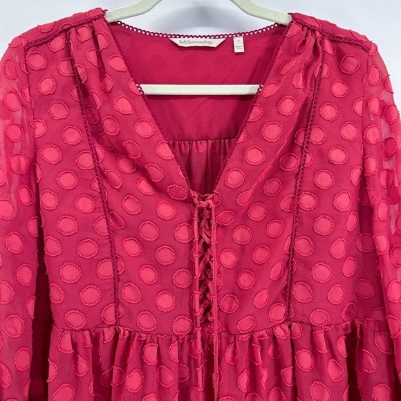 SOFT Surroundings Besito Blouse red polka dot bell sleeve - Picture 4 of 9